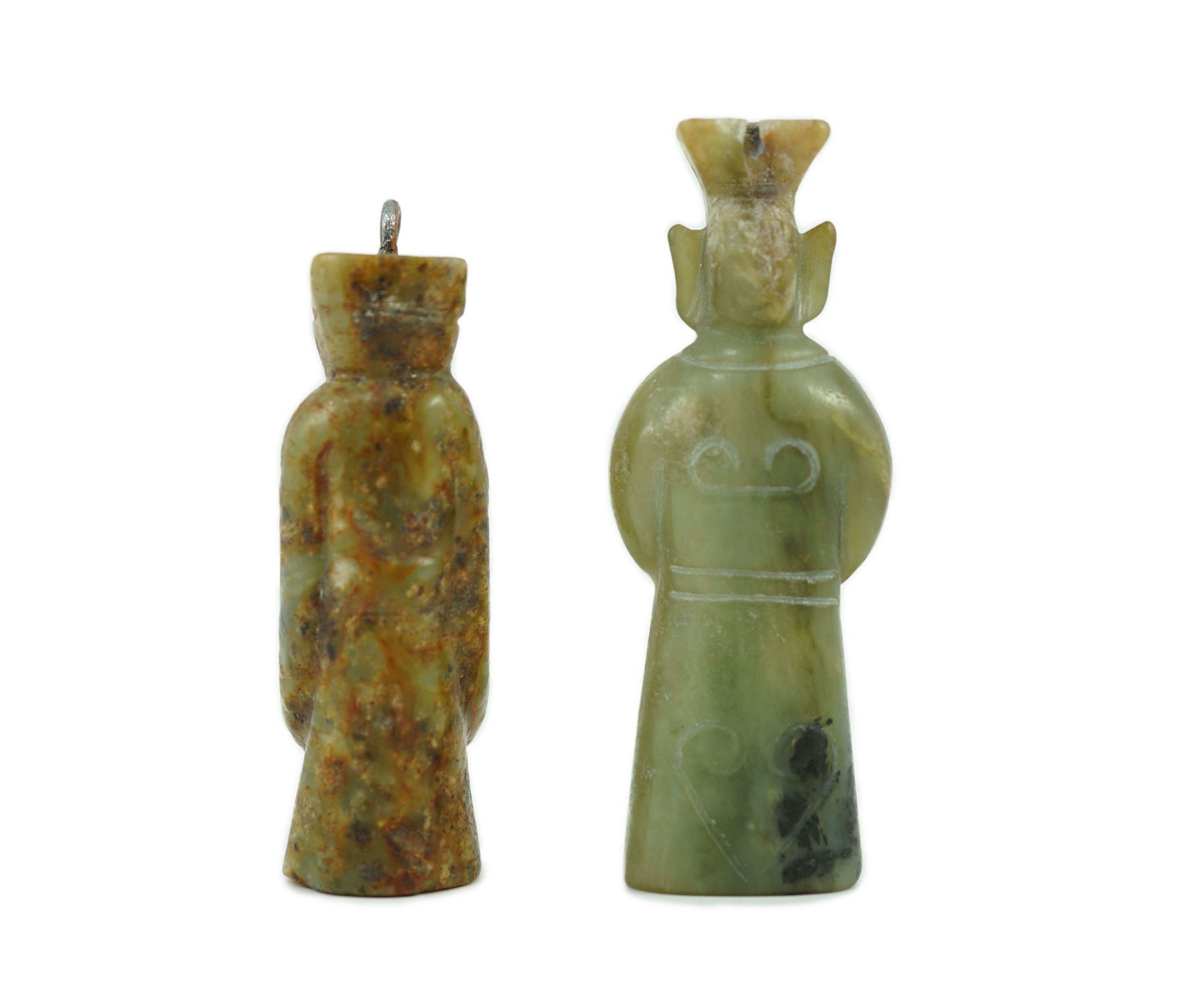 Two Chinese archaic jade figures of a man, probably Western Zhou to Han dynasty